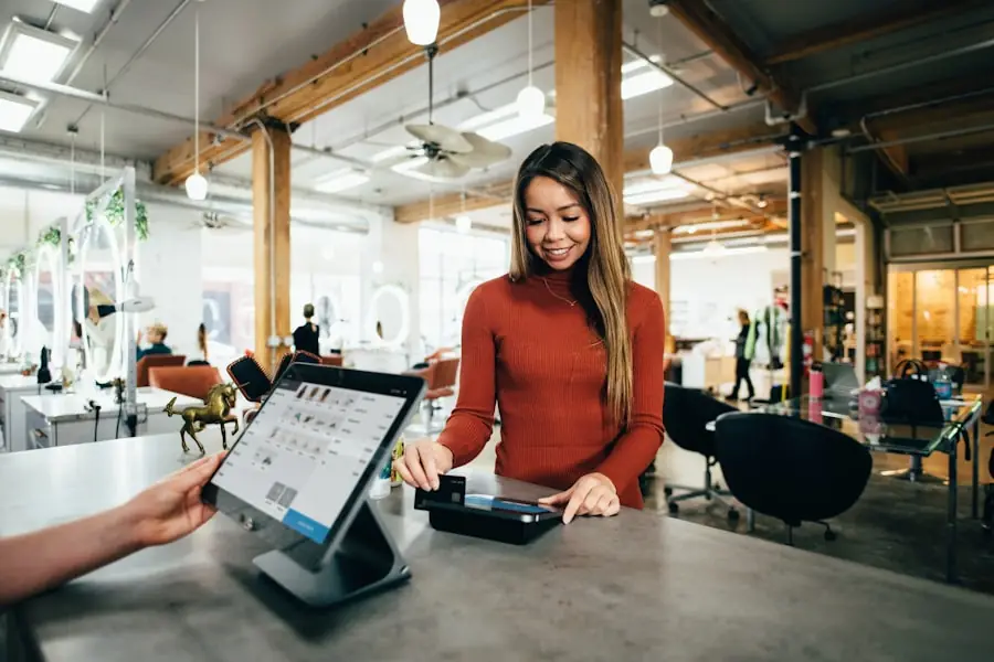 A small business owner reviewing finances in their workspace